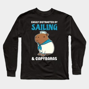 Easily Distracted by Sailing and Capybaras Cartoon Long Sleeve T-Shirt